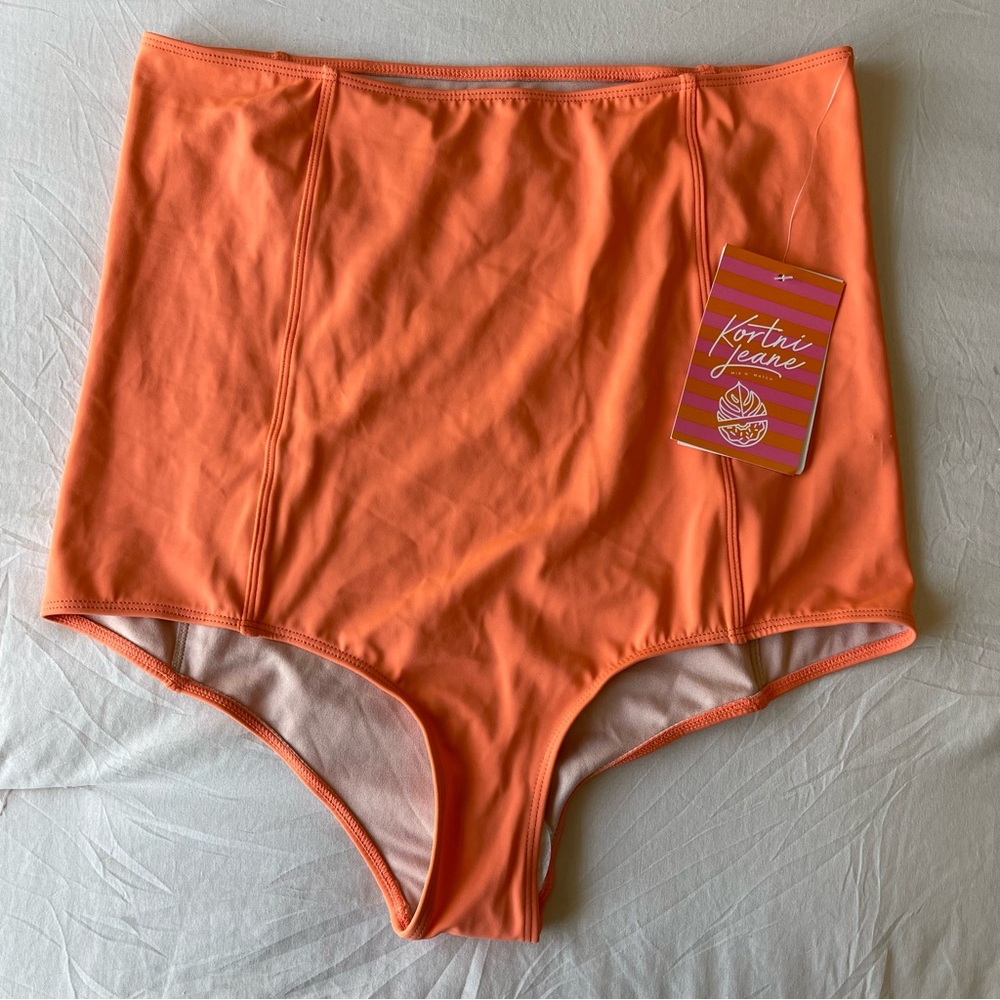 NWT Kortni Jeane Women’s Large High Waist Peach Swim Bottoms
